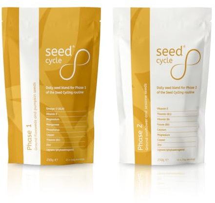 Seed Cycle® High Fibre Menstrual Nutrition | Pre-Ground Seed Cycling Kit | Phase 1 Milled Flax & Pumpkin | Phase 2 Milled Sunflower & Sesame | Wholefood, Lab Tested | One-Month Supply