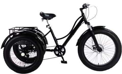BJYX Dreiräder für Erwachsene, 24-Zoll-Räder, 7 Gänge, Fat Tire-Dreirad für Erwachsene, Strandkreuzer mit DREI Rädern für Training, Einkaufen und Picknick