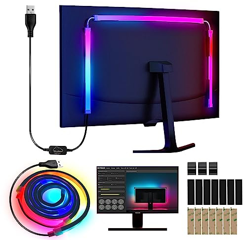 Herrselsam Neon LED Strip RGBIC LED Streifen 133cm für 32 Zoll PC-Monitor, Neon Lichtband, PC Hintergrundbeleuchtung, USB Led Beleuchtung mit App-Steuerung, 1-Pack