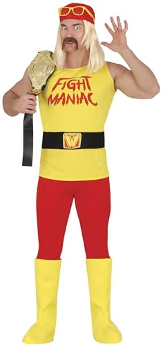 FIESTAS GUIRCA Fight Maniac Disfraz de carnaval para hombre – rojo y amarillo campeón luchador hombre disfraz carnaval