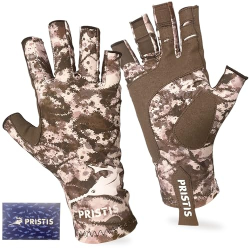 Pristis UPF 50+ Fishing Fingerless Gloves, Breathable (Jungle CAMO, L - XL)