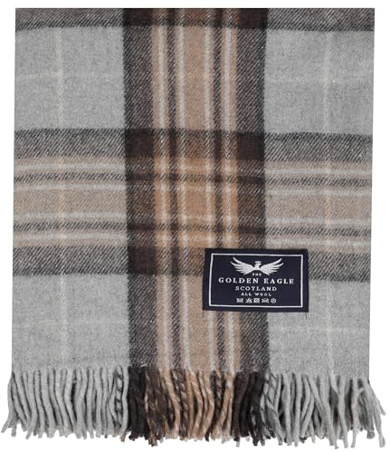 The Golden Eagle Scottish Tweed Wool Large Blanket Tartan Rug with Check Pattern for Warm Winter (Mackellar)