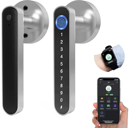 Eseesmart Serrure de porte à empreintes digitales, serrure intelligente de poignée de porte avec contrôle par application de code, clavier numérique électronique biométrique, serrure Bluetooth pour