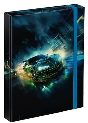 Baagl Heftbox für Schulranzen - Heftmappe A5 für Kinder mit Gummiband und Innenklappen - Sammelmappe, Sammelbox mit Gummizug für Jungen (Racing Car)