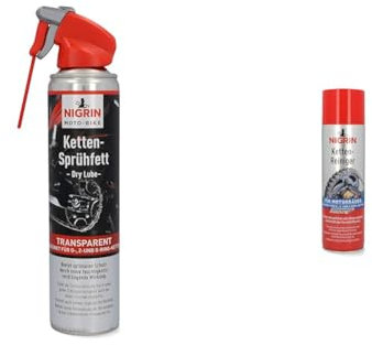 NIGRIN MOTO-BIKE Dry Lube Ketten-Sprühfett & Kettenreiniger, 500 ml Sprühdose, Kettenspray für Motorrad, reinigt und entfettet Motorradketten