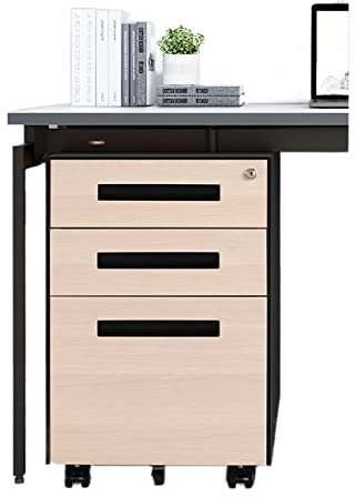 Archivador para oficina en casa Archivador de acero debajo de la mesa, cajón de oficina, almacenamiento de actividades de estaño, gabinete corto, grano de madera for el hogar con cerradura, gabinete d