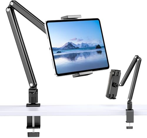 CreaDream Tablet Ständerhalter, Aluminium iPad Tischhalterung, Tablet Armhalterung mit 360° drehbarer Metallbasis, passend für iPad Air Pro Mini, Samsung Galaxy, Kindle, alle 4,7-13 Zoll Geräte