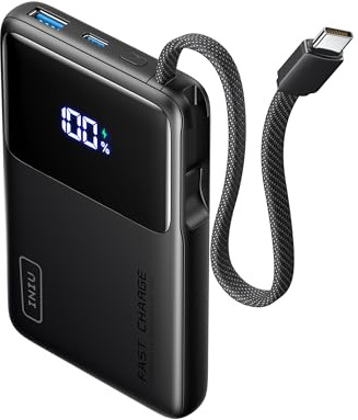INIU 45W Power Bank, Slimmest 10000mAh Portable Charger with Built in USB-C Cable, Fast Charging USB C in&Out Battery Pack, Travel External Phone Charger for iPhone 17 16 15 Samsung S24 S23 Google etc