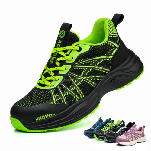 Scarpe Antinfortunistiche Uomo Donna Scarpe da Lavoro Comode Scarpe da Cantiere Leggere Traspiranti con Punta in Acciaio Sportive Scarpe Sicurezza Antiscivolo, Verde, 43 EU