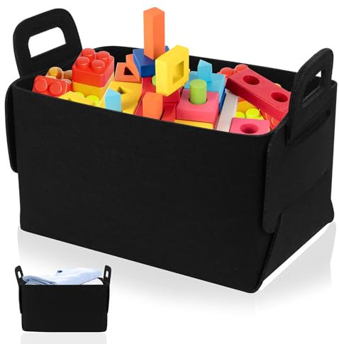 Scatole Portaoggetti in Feltro, Cestino Portaoggetti in Feltro, Cesto Portaoggetti in Feltro, Cestini Portaoggetti in Tessuto Pieghevoli con Manici per Armadio Casa Ufficio - Nero, 25 x 18 x 15 cm