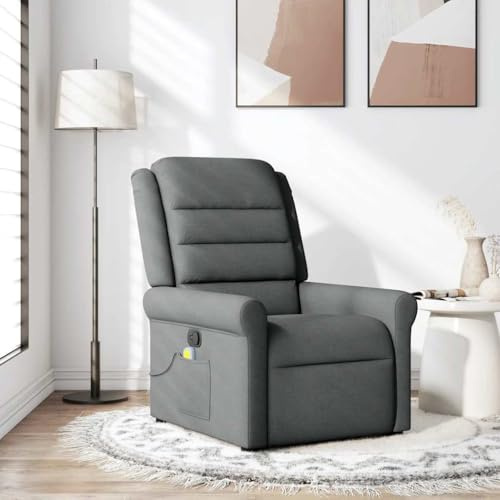 IKAYAA Sillón de Masaje Reclinable, Sillón De Relax, Sillon Masaje Relax Tela, Sillon Relax con Bolsillos Laterales Sofá Individual Sofá Relax Butaca Orejera para Salón Oficina Dormitorio Gris Oscuro