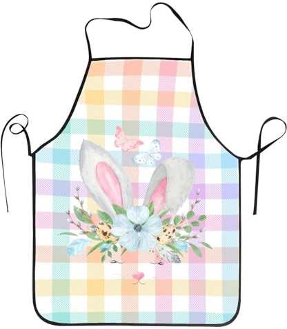 JIEKENMO Happy Easter Cute Bunnies Eggs Colorful Buffalo Plaid Funny Apron For Men Women Kitchen Baking Gardening Sewing Bbq Waterproof Cute Gifts