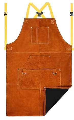 ONETIAN Lederschweißerschürze, Arbeitsschutz-Schürze, geeignet für Schweißer, Mechaniker, Holzfällung, Schiffbau und Holzarbeiten.(91CM)