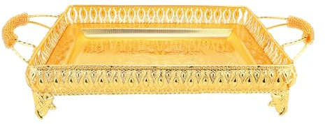 Bandeja de Servicio de Metal Decorativo, Bandeja de Rectángulo de Estilo Europeo de 20.1 X 11 X 3.7 Pulgadas, Plato Decorativo para Bocadillos de Comida, para Mesa de café,