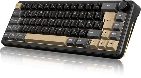 RedThunder K65 60% Wireless Mechanical Gaming Keyboard,Creamy Gasekt-Mounted,Volume Knob,Ultra Compact UK Layout 67 Keys,2.4G/BT/USB-C,RGB Underglow Lighting,Hot swappable Fast Apricot Switch