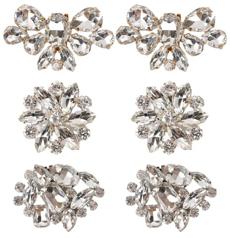 3 Paia Donna Tacco Alto Strass Matrimonio Lucido Clip, Fermascarpe Eleganti Con Fibbia per Scarpe, Strass In Lega, Rimovibili, Con Motivo Floreale In Cristallo, per Scarpe Da Sposa, Cappelli, Borse