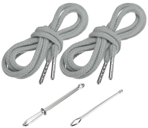 PATIKIL Drawstring Cords 130cm / 51 Inch, 2pcs Replacement Draw Strings with 2pcs Easy Threaders for Shorts Pants Jackets Coats Sweatpants Hoodie, Grey