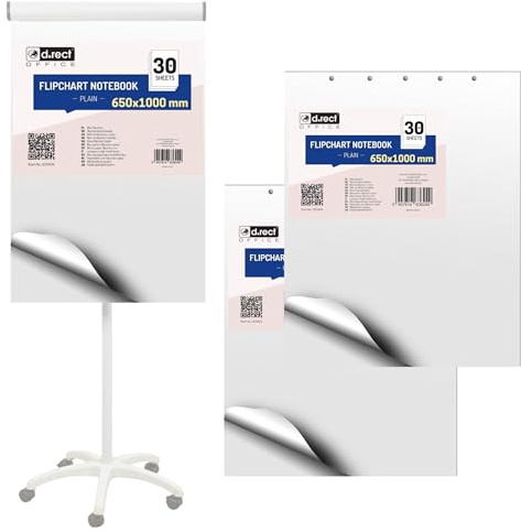 D.RECT Blocco Carta per Flipchart - Set da 3 Blocchi - 90 Fogli Totali - 65x100 cm - 80 g/m² Superficie Liscia - Carta Professionale per Presentazioni Riunioni e Formazione