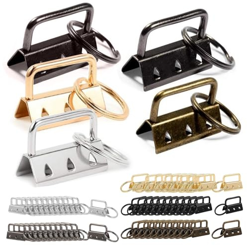 Lot de 60 Porte-clés Hardware 32mm, Attache Porte Clé Métallique avec Anneau et Pince Mousqueton pour DIY Loisirs Créatifs Sangle et Lanière (5 Couleurs)