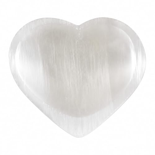 Cuenco de selenita en forma de corazón cuenco de cristal natural para meditación y recarga energética, decoración para el hogar Cuenco de selenita pulido en blanco (10 cm)