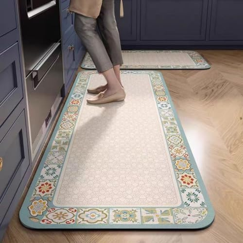 Alfombra Cocina 50X80Cm Azul Claro Alfombra Vinilica Cocina Cuero,Modernas Lavable Antideslizante Anti Fatiga para Pasillo, Comedor,Hogar Alfombrilla Cocina