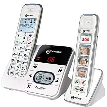 Geemarc Mobility Pack - Duo von verstärkten schnurlosen Telefonen mit Anrufbeantworter und großen anpassbaren Fototasten für Senioren - Geringer bis mittlerer Hörverlust - Version DE
