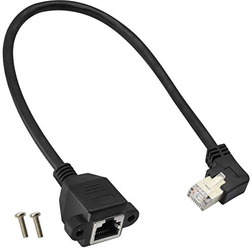 AAOTOKK Cat 6 Câble Ethernet 90 Degrés Angle de Pliage Droite RJ45 Mâle à Femelle Connecteur Réseau Ethernet Blindé Vis Câble D'extension Montage sur Panneau pour Routeur, Modem (30 cm/1ft-Droite)