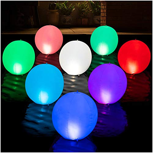 HAPIKAY Solar Floating Pool Lights - Pack of 2 Solar Powered Color Changing 14-inch Balls - Float or Hang in Pool Garden Backyard Pond Party Decorations - Inflatable Wateproof