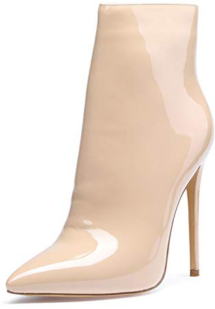 Castamere Femme Fermeture Eclair Bottines Aiguille Haute Talon 12CM Beige Vernis Chaussures EU 40