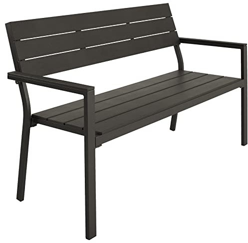 TecTake® Banc de Jardin Solide en Aluminium et Polystyrène Effet Bois, Banquette de Jardin Banc Résistant aux intempéries, Mobilier pour Amenagement Balcon Terrasse Veranda Pergola