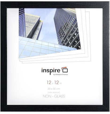 Hampton Frames Square Picture Frame 30x30cm Black Pack of 1, Acrylic Front, Wall Mount, MDF, Wood Effect, For Photos Posters Certificates