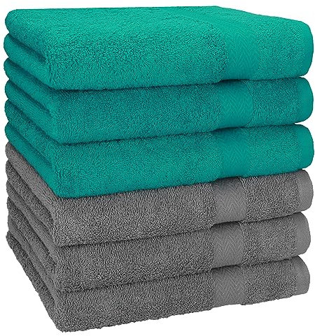 Betz Handtuch 6er Pack Handtücher Set Premium Größe 50x100 cm 100% Baumwolle - gut trocknend, Gute Qualität - ideal für Sport, Strand, Reisen Farbe smaragdgrün/anthrazit