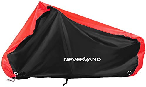 NEVERLAND Motorcycle Cover Waterproof Outdoor - 300D 2XL Heavy Duty Motorbike Cover with Lock Holes, Windproof Buckle Elastic Band, Storage Bag for Protection from the Sun, Dust, Rain(265*105*125cm)