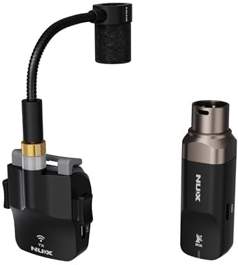 NU-X | B-6 Kabelloses Saxophon-Mikrofonsystem - 2,4 GHz Clip-On-Sender mit Schwanenhalsmikrofon und wiederaufladbarem USB-C-Gehäuse