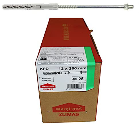 KPD Rahmendübel 12x260mm mit Schraube 8x265mm (Gewindekopf M8) Fallrohrhalter Schraubrohrschelle (25 Stück)