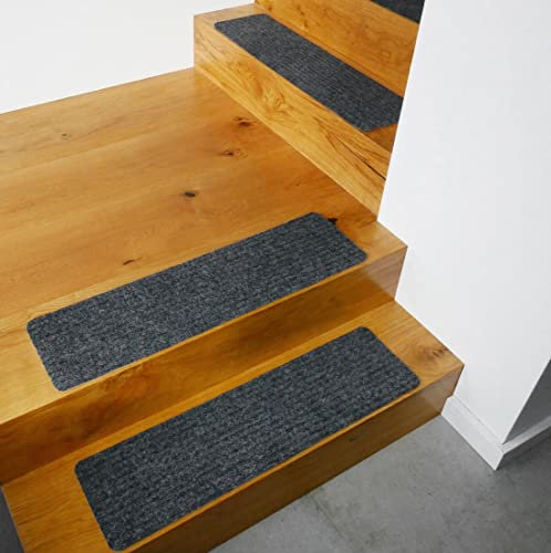 your GEAR selbsthaftende Stufenmatten, Trittfläche 76x20cm, Treppenteppich mit TPR Unterseite, Kein Kleber notwendig, Stufenteppich in Grau oder Hellgrau, als Set mit 15 oder 5 Stück (5HG)