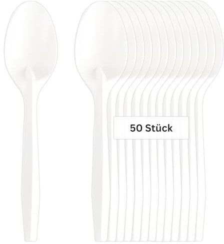 Linario® Mehrweglöffel aus Maisstärke - Nachhaltiges Besteck ohne Plastik - Stabiles hochwertiges Geschirr für Partys, Grill und Camping - 17cm (50)