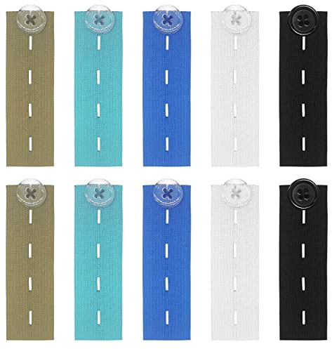 ALLY-MAGIC Adjustable Waist Extender,10 Pcs Elastic Button Extender Pants Waist Extension for Trousers Jeans Pregnant Trousers Y4-KTJKK(Mixed Color)