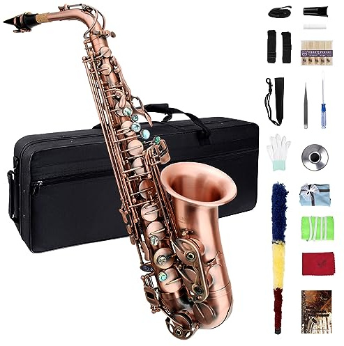 Eb Alto Saxophone - Beginner & Professional, Student & Adult, Antique Red Saxophone