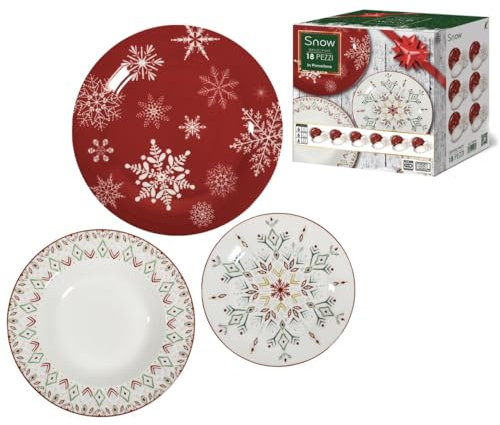 SERVIZIO DI PIATTI NATALIZIO IN CONFEZIONE DA 18 PEZZI SNOW