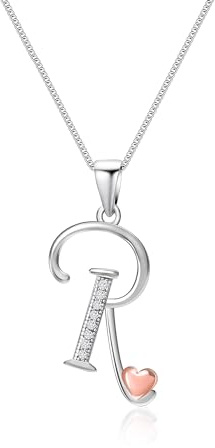 Mesovor 925 Sterling Silver Initial Necklace for Women, Dainty Sterling Silver Letter Cubic Zirconia Necklace Jewelry Gifts for family Mother Sister Wife (Letter-R)