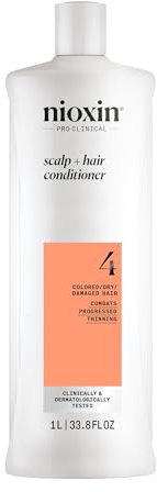 Nioxin System 4 Scalp + Hair Conditioner - Hair Thickening Conditioner for Coloured, Dry and Damaged Hair with Progressed Thinning - with Biotin and Niacinamide, 1L