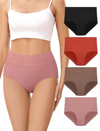 VOENXE Bragas Mujer Algodon,Braguitas Postparto Altas Cintura,Ropa Interior Culotte Talle Alto CóModo Suaves,Women's Underwear Cotton Multipack,Pack de 4