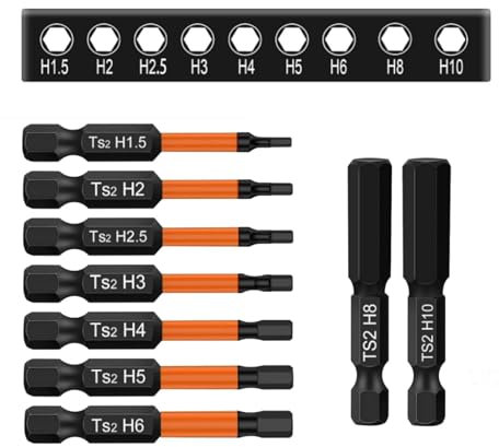 Oiieco Hex Sechskant Schraubendreher Lang Bits Set 50mm, Hex Magnetischer Schlagschrauber Bit Set (H1.5/2/2.5/3/4/5/6/8/10) S2 Stahl Magnetische Hexagon Innensechskant
