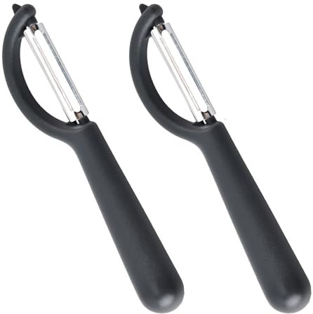 Sbucciatore universale (2 Pezzi), 2 Pelapatate a Forma di P in Acciaio Inossidabile, Pela Verdure con Manico Antiscivolo, Lama in Acciaio Inossidabile, Per Verdure Frutta Carote, Nero