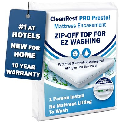 CleanRest PRO Presto! Zip-Off Top Mattress Encasement for EZ Washing, Twin XL Size, Waterproof Mattress Protector - Bed Bug, Dust Mite & Allergen Proof - 1 Person Install, No Mattress Lifting to Wash