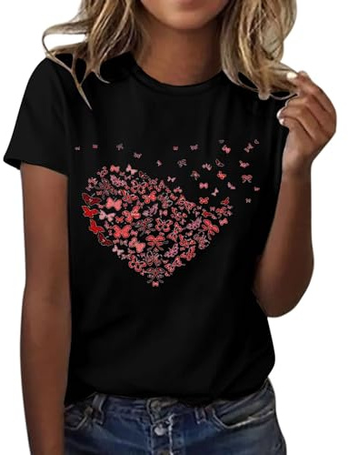 Cocila Maglietta da Donna con Stampa A Farfalla D' Manica Corta Girocollo Maglietta alla Leggera Morbida Casual Abbigliamento Estivo Pullover Camicia Oversize Camicia Raso Senza Collo