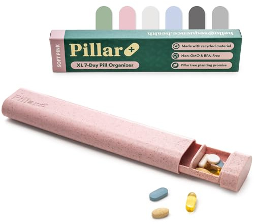 Pillar Plus - Large 7 Day Pill Organiser | BPA-Free Weekly Pill Box | Large Medication & Vitamin Organiser for Travel | Portable Medicine Case | Aesthetic Medication Organizer (Soft Pink)