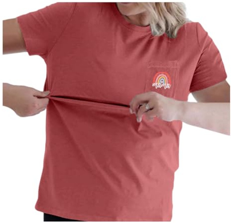 QIUhhpuy Tee Shirt Allaitement Femme Zip,Manches Courtes Et Col Rond Haut Maternité Femme DissimuléEs Zip CôTé Top VêTements De Grossesse DéBardeur De Maternité Vetement Allaitement Ete T-Shirt