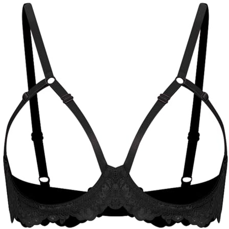 Hedmy Femme Lingiere Soutien Gorge Redresse Sein Ouvert Femme Brassière Dentelle sous Vêtement S-XL Noir XL